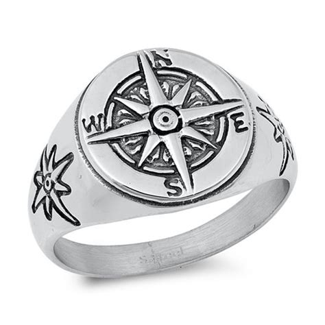 Compass Ring Silver Stainless Steel Compass Ring Etsy