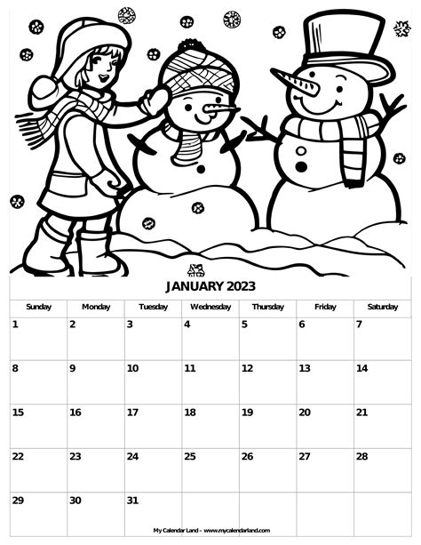 January 2023 Calendar Page Printable Template Calendar
