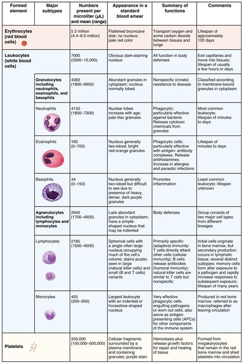 This Table Shows The Different Types Of Cells Present In Blood The