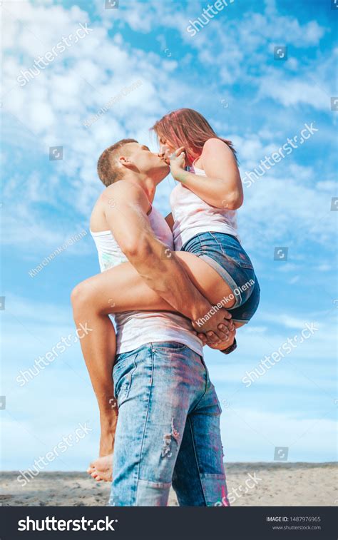 Woman Riding On Her Babefriend Beach Stock Photo Shutterstock