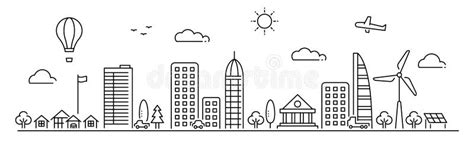 Outline Town Street And Buildings Stock Vector Illustration Of Town