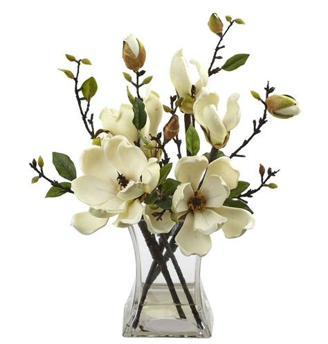 White Magnolia Silk Flower Arrangement With Vase Artificial Flowers