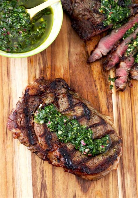 Grilled Rib Eye Steaks With Chimichurri Sauce Lemon Blossoms