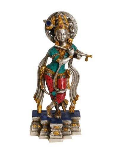 Brass Golden Gold Plated Krishna Playing Flute Statue For Pooja