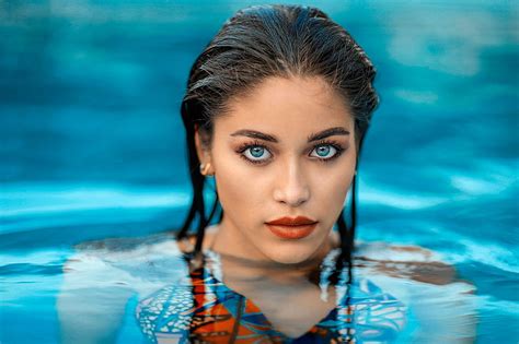 Hd Wallpaper Face Women Water Blue Eyes Wet Hair Swimming Pool Jessica Napolitano