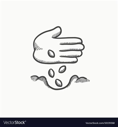 Hand Planting Seeds In Ground Sketch Icon Vector Image