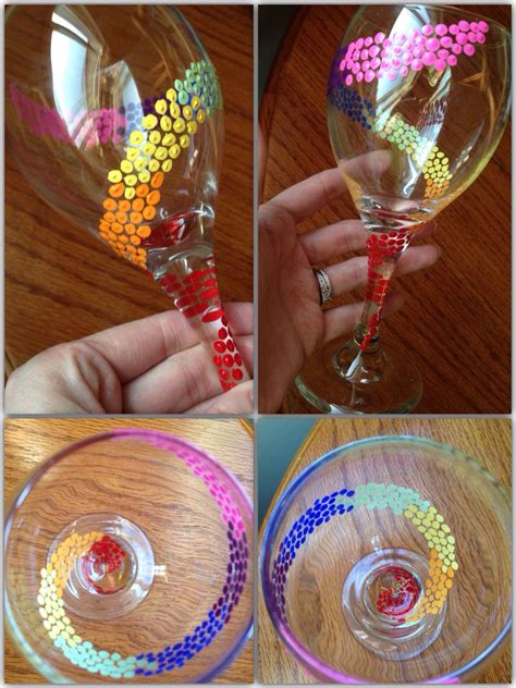 Rainbow Swirly Dot Hand Painted Wine Glass By Lessthanthree Designs