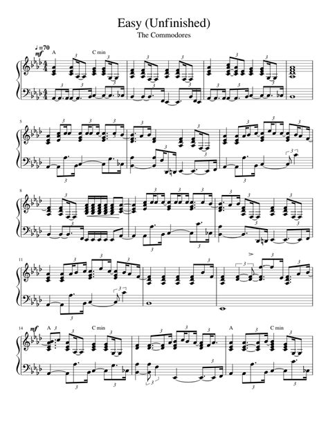 Easy The Commodores Unfinished Sheet Music For Piano Solo