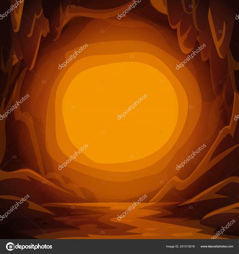 Fantastic Cavern Background Cartoon Cave With Stalactites And