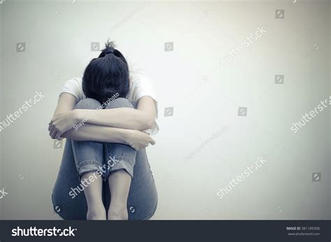 Sad Woman Hug Her Knee Cry Stock Photo 381189358 Shutterstock
