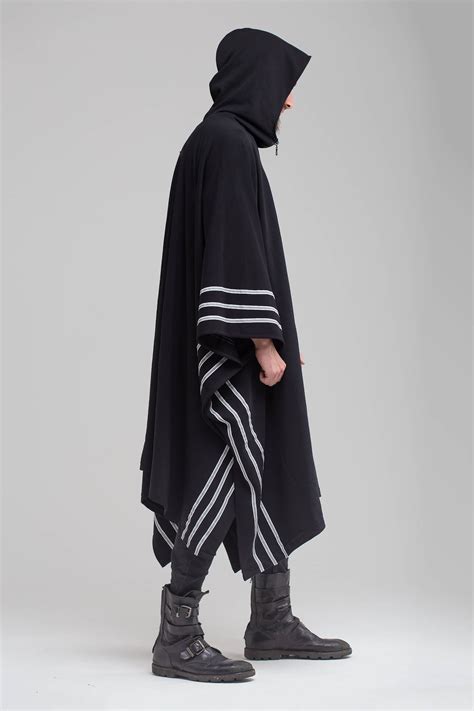 Black Hooded Poncho Wrap Plus Size Poncho Burning Man Coat Etsy