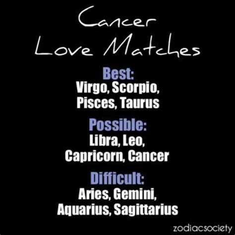 Cancer is best matched with fellow water signs, as well as earth signs that often share their natural sensibilities. I agree with the difficult. Water and fire don't match ...
