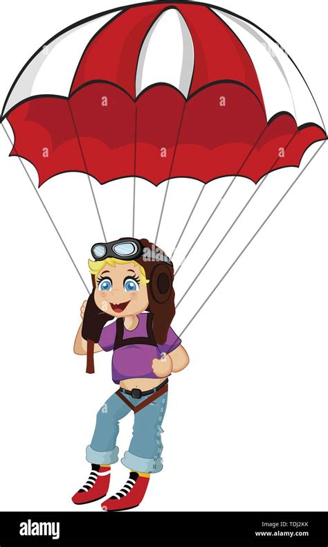 Skydiver Little Cute Boy Jumping With Parachute Paragliding Boy In