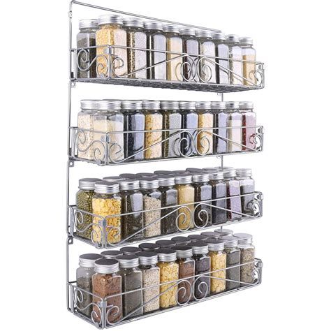 Swommoly Wall Mount Spice Rack 4 Pack Large Capacity Spice Racks