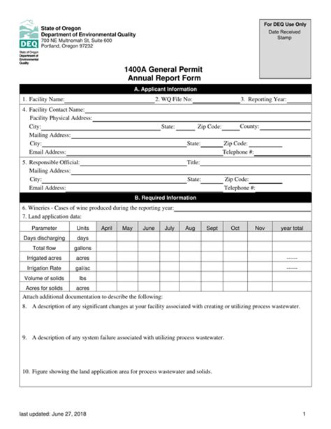 Oregon 1400a General Permit Annual Report Form Fill Out Sign Online