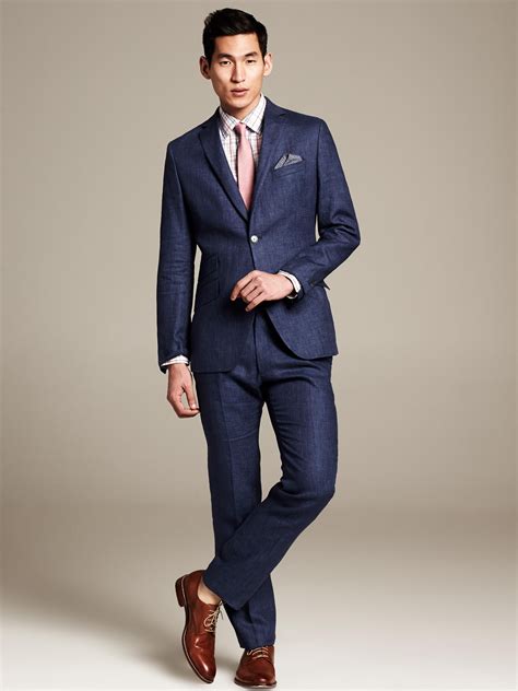 New men's 2 piece luxurious 100% linen cheap priced business suits clearance sale 2 buttons blue. Banana Republic Modern Slim Fit Navy Linen Suit Jacket ...