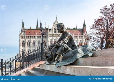 Monument To Hungarian Poet Jozsef Attila On Danube Embankment With