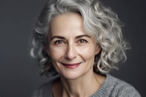 Premium Ai Image Smiling Middle Aged Mature Grey Haired Woman Looking