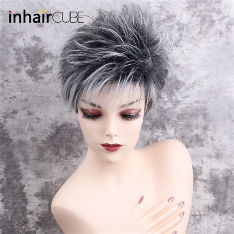Esin Synthetic 6 Inch Pixie Cut Short Hair Wig Dark Root Ombre Grey