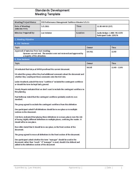 Standards Development Meeting Minutes Template Free Download
