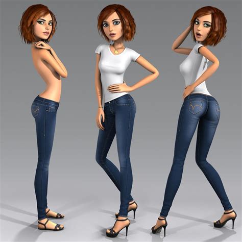 3d Model Cartoon Character Young Woman Girl Cartoon Girls Characters