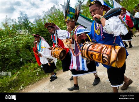 natives from the kamentsá tribe play drums and wind instruments during the carnival of