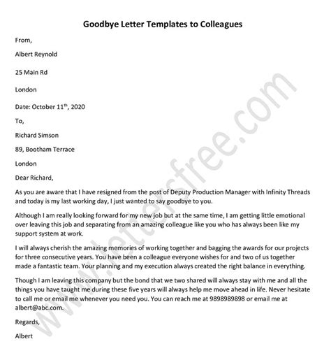 Goodbye Letters To Colleagues Farewell Letter Template