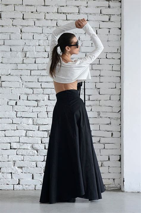 maxi black skirt asymmetric loose skirt long skirt elegant evening skirt classic modern black