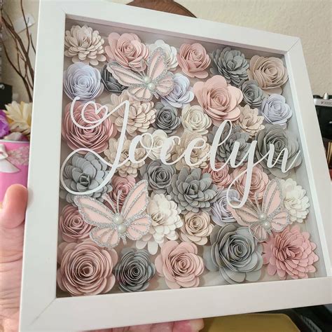 Pink And Gray Floral Butterfly Shadow Box With Name Nursery Etsy Diy