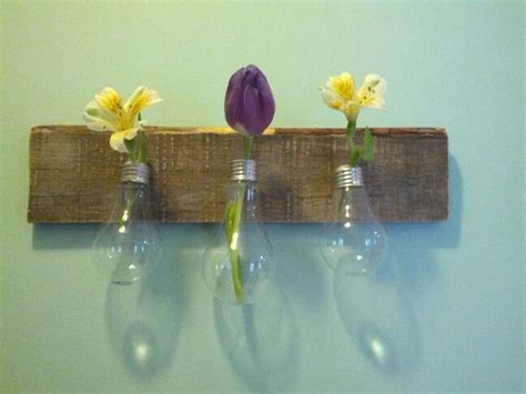 3 Light Bulb Vases On Decorative Pallet Wood Recycled Light Bulbs