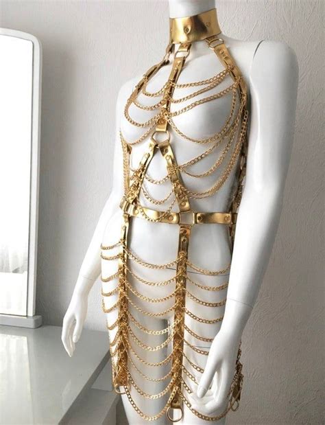 Dress With Chainsgold Chains Dress In 2021 Chain Dress Gold Body