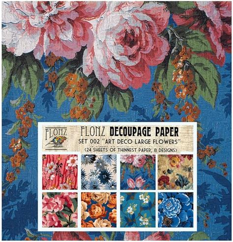 Decoupage Paper Pack 24 Sheets 6x6 Art Deco Large Flowers Flonz