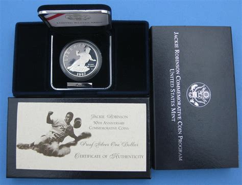 1997 Jackie Robinson Commemorative Proof Silver Dollar With Box And Coa