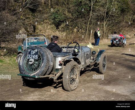 Old Vintage Cars Competing In Hill Climb Trials Off Road In Derbyshire