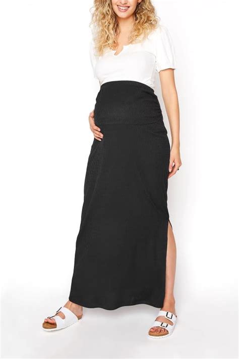Lts Maternity Black Ribbed Maxi Skirt Long Tall Sally