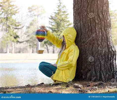 Girl Playing Outside By Tree Alone Stock Image Image Of Hobby