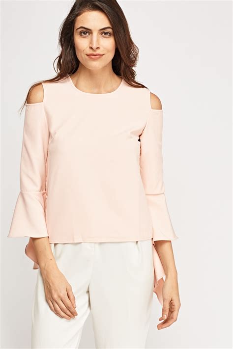 Cut Out Shoulder Flared Sleeve Top Just 2
