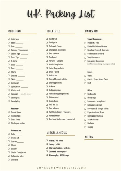 Ultimate Packing List For London And Uk Free Travel Checklist