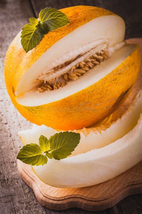 Fresh Sweet Orange Melon On The Wooden Table Stock Image Image Of