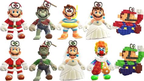 Super Mario Odyssey All Mario And Luigi Outfits Comparison Youtube