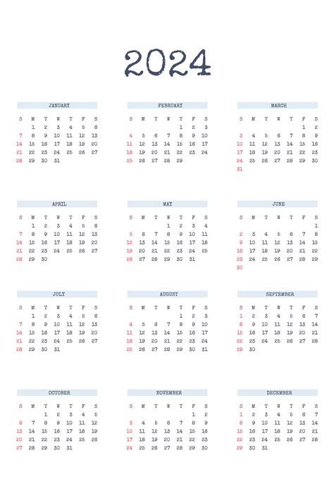 Plantilla de calendario 2024 en estilo clásico estricto con tipo de