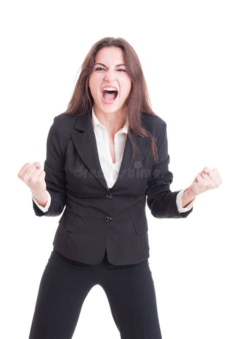 Angry Mad Business Woman Yelling Shouting Crazy Showing Rage Stock