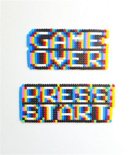 Game Over Press Start Nerd Perler Hama Beads Keychain 3D 8 Bit Game
