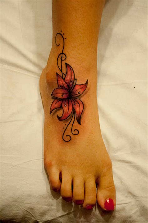 Lily Flower Tattoos On Foot