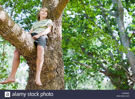 Boy Climbing Tree Barefoot High Resolution Stock Photography And Images