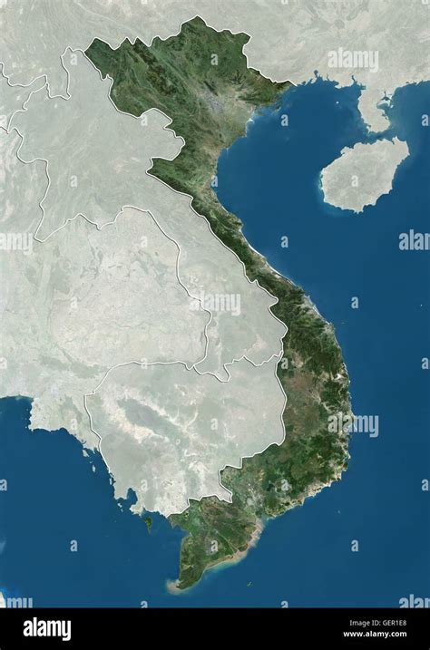 Satellite View Of Vietnam With Country Boundaries And Mask This Image Was Compiled From Data