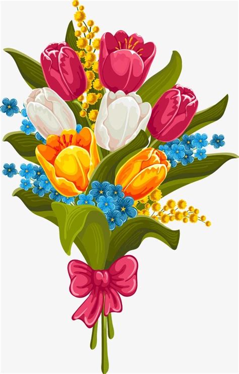 Beautiful Bouquet Of Tulips Vector Material Bouquet Clipart Flowers