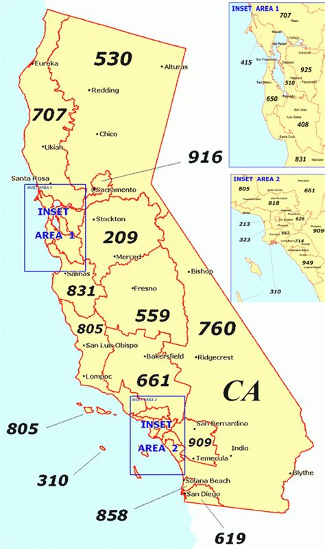 Map Of California Area Codes Secretmuseum