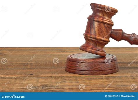 Judges Wood Desk With Gavel On The Sound Board Isolated Stock Photo