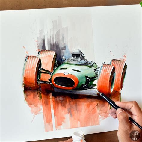 Brm P261 Watercolor And Dip Pen Vintage Race Car Formula 1 Art Cars